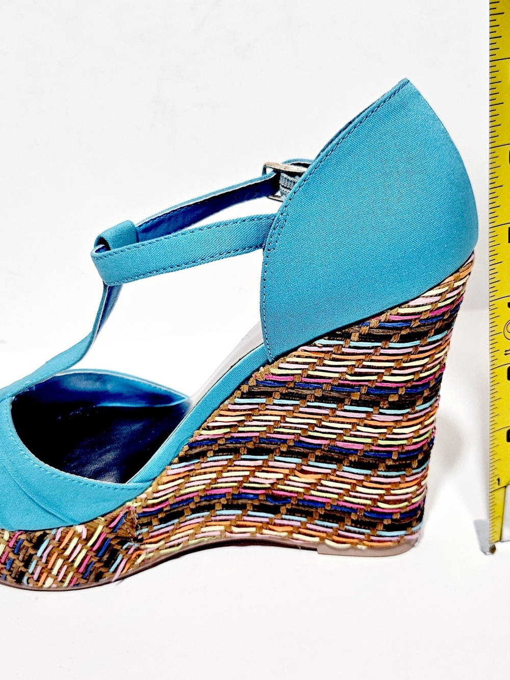 *NIB Qupid Multicolor Woven Espadrille Wedge Platform Sandals Turquoise Sz 8.5 - Picture 7 of 14